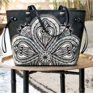 Brighton Casablanca Large Tote Black White Moroccan Everything Bag EUC